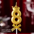 Gold number 8 birthday candle with crown decoration and ribbon for cake topper - Crown Bow Golden Number Candle 8