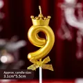Golden number 9 birthday candle with crown and bow ornament, size 3.1x5.5cm - Crown Bow Golden Number Candle 9
