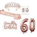 Set decorazioni 60 compleanno oro rosa con corona, fascia, candele, palloncini e topper - Tiara Fascia Candela Cake Topper e Palloncini per il 60° Compleanno Oro Rosa