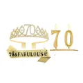 Set per il 70 compleanno con diadema di strass dorati fascia e candele numeriche - Tiara Fascia e Candele per il 70° Compleanno Oro