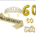 Set completo decorazioni 60° compleanno con tiara dorata, fascia, palloncini e candele - Tiara Fascia Candela Cake Topper e Palloncini per il 60° Compleanno Oro