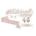 Élégant ensemble de fête pour 40e anniversaire en or rose avec diadème et bougies. - Diadème Écharpe Bougie et Décoration de Gâteau de 40e Anniversaire Or Rose