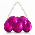 Detail of burgundy marble acrylic clutch bag with elegant white pearl bead handle - Rose Red
