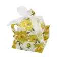 Teapot-shaped paper candy box with yellow floral patterns and white organza ribbon - Yellow Green with Peony