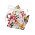 European teapot-shaped paper candy box with yellow floral patterns and white ribbon - White with Tropical Flowers