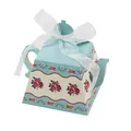 Blue teapot shaped gift box with pink floral patterns and white ribbon bow detail - Mint Green Wavy Floral
