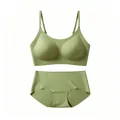 Ensemble soutien-gorge et culotte sans couture vert sauge avec col en U élégant - S / Vert