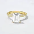 Classic 8x10mm emerald cut zircon silver ring with gold plating and paved accents - US 11.5 / Yellow