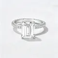 Classic 925 sterling silver emerald cut zircon ring with pave set stones on white background - US 11.5 / White