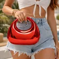 Elegante borsa a mano in acrilico rosso metallizzato con manico tondo all'aria aperta - Rosso