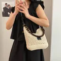 Handmade crochet tote bag with wooden beads strap for beach and summer casual style - Black Large