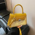 Yellow and beige contrast square bag with cute cartoon prints and top handle - Yellow