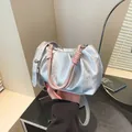 Silver metallic pleated cloud handbag with pink rope handle and adjustable strap - Silver