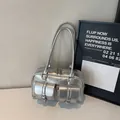 Metallic silver Y2K hobo bag with multiple pockets and long shoulder straps - Silver