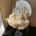 Mochila de cuero sintético amarillo crema con lazo de encaje y colgantes vintage - Amarillo Con Bufanda De Lazo