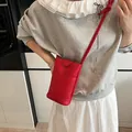 Fashionable red lychee pattern leather crossbody cell phone bag for women - Red