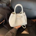 Elegant ivory white pleated bucket bag with metallic buckle and dual handles - 21*11*15 / White Without Pendant