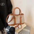 Chic beige canvas and brown leather tote bag with dual handles and thin strap - Brown (Large Without Charm)