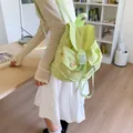 Women's minimalist fluorescent green canvas backpack with flap closure and wooden buttons - 24*11*25 / Green