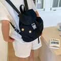 Student casual black canvas flap backpack with adjustable straps and white buckle closure - 24*11*25 / Black