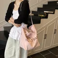 Pink canvas tote bag with black Paris lettering and stylish plaid lining detail - Pink (Reversible)