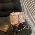 Pink quilted chain bag with crystal embellishments and camellia zipper detail - 18*9*12 / Pink