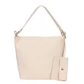 Cream lychee textured bucket tote bag set with matching pouch and gold hardware - White