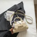 Mini sac bowling blanc crème élégant avec nœud et poignée en foulard à carreaux - Sans Pendentif / Jaune