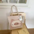 Chic cartoon cat bucket tote bag with plush bear charm and large capacity for daily use - Toasted Cat (With Pendant)