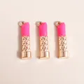 Colgantes de pintalabios dorados con esmalte rosa para la creación de joyas DIY - Rosa