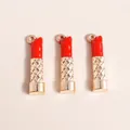 Colgantes de lápiz labial en aleación dorada y esmalte rojo para joyas DIY 10 piezas - Rojo