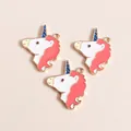 Drie kleurrijke eenhoorn emaille hangers met gouden legering randen voor DIY sieraden - Rood