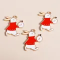 Running white rabbit enamel alloy pendants with red clothes and gold trim for DIY - Red