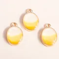 Three gradient yellow enamel oval charms with golden alloy frames for DIY jewelry - Yellow