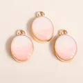 Three pieces of oval drip oil jewelry pendants with pink gradient and gold plating - Pink