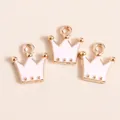 Three pink enamel crown charms with golden metal edges for DIY jewelry making - Pink