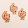 Trois pendentifs globe en alliage doré avec émail rose et paillettes pour bijoux DIY - Orange