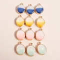 Set of 12 gradient enamel oval star charms with gold metal frames for DIY jewelry making - Multicolor
