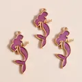 Three purple mermaid charms with golden alloy frames for DIY jewelry making and crafts - Purple