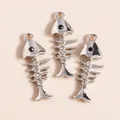 Silver fishbone charms with sparkling rhinestones for DIY jewelry making and pendants - Silver