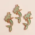 Light green mermaid tail pendants with golden metal frame for DIY jewelry making - Green