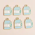 Detail of light blue miniature milk box pendants with gold trim for DIY jewelry - Blue