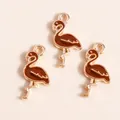 Three golden alloy red flamingo pendants with smooth enamel finish for DIY jewelry making - Red