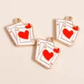 Three pieces of heart-themed poker card charms in gold alloy with red and white enamel - Red