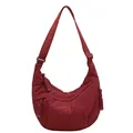 Versatile burgundy nylon hobo bag with woven zipper pull and adjustable strap - Burgundy / 37*4*23