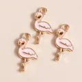 Golden flamingo pendants with pink enamel coating for DIY necklace and earring making - Pink