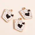 Golden heart poker card charms with enamel red K and A for DIY jewelry making - Black