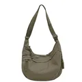 Olive green nylon crescent crossbody bag with multiple zip pockets and wide strap - Army Green / 37*4*23