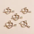 Golden heart and arrow pendants with sparkling crystals for DIY jewelry making - Gold