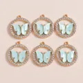 6er-Set goldene Schmetterlingsanhänger mit Strasssteinen für DIY-Schmuckherstellung - Blau